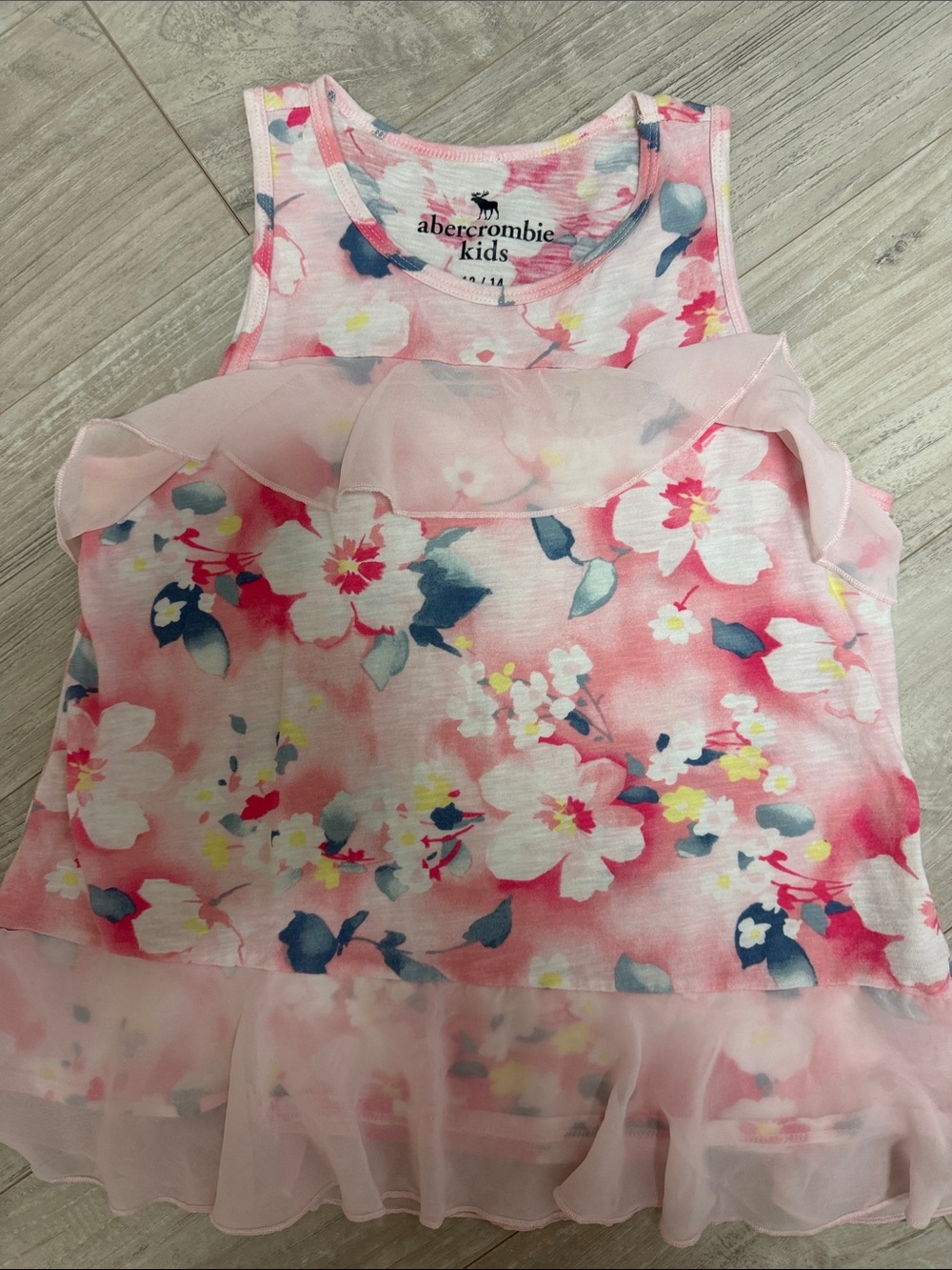 abercrombie kids Pink Floral Ruffle Tank Top